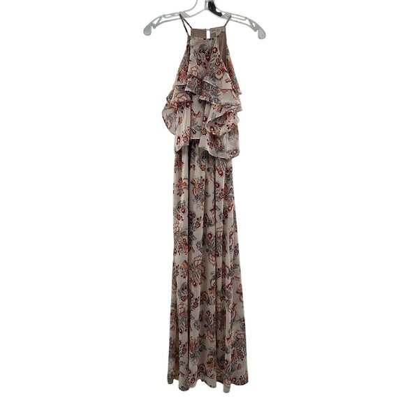Love Fire Women's Floral Ruffled Halter Maxi Dress Cream/Multi Size Small - Picture 1 of 9